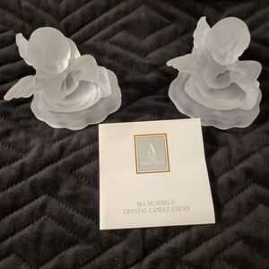 VTG M.I. Hummel "The Song of Praise" Frosted Crystal‎ Angel Candlestick Holders